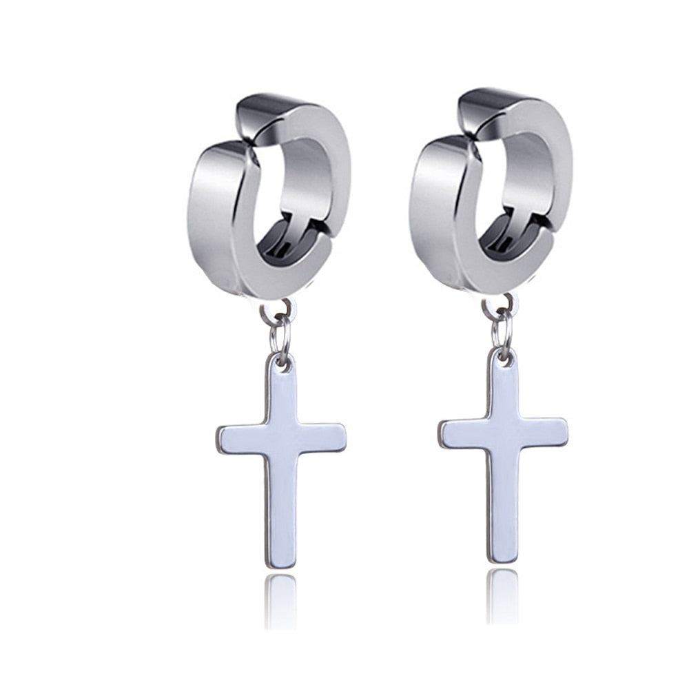 Amazon.com: Men's Black Cross Pendant Dumbbell Earrings, 10 Piece Stainless  Steel Zircon Earrings Set, Gothic EMO Punk Earrings Set, Pierced Earrings  Set (15 Set): Clothing, Shoes & Jewelry